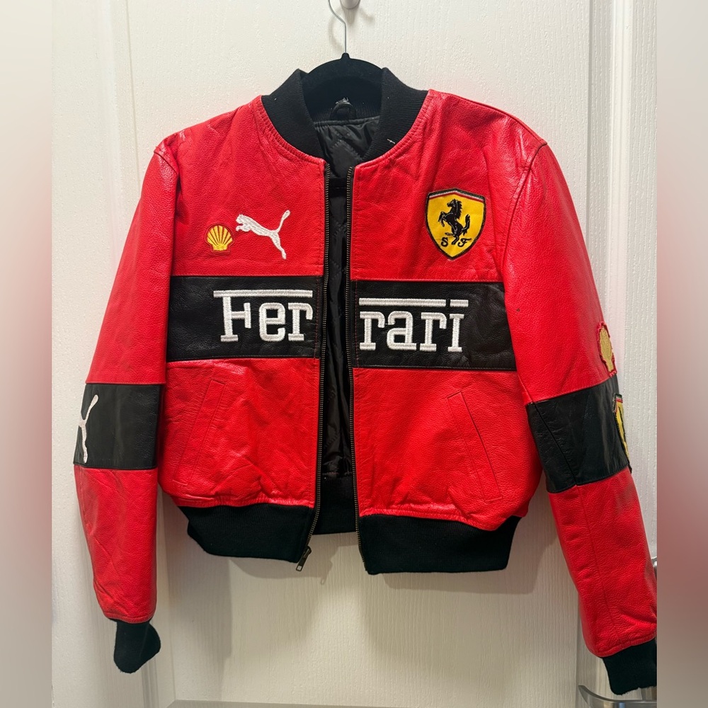 Handmade Vintage Ferrari Racing Vegan Leather Crop Jacket Red Formula1 Size XS/S - Picture 3 of 7